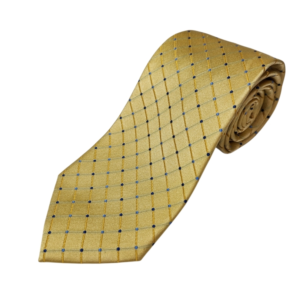 Geoffrey Beene Gold Grid Tie with Navy Accents